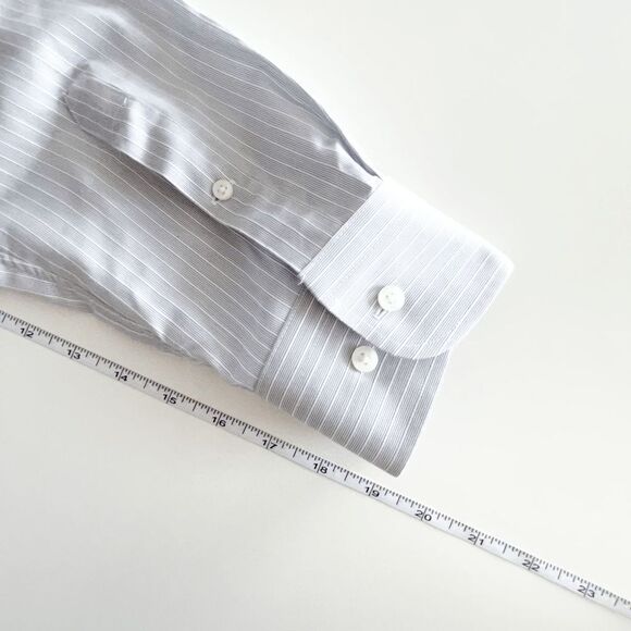 Nordstrom Mens Non Iron Trim Fit Long Sleeve Shirt Stripes Gray Size 17 - Picture 6 of 7